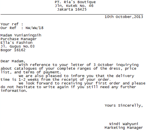 Contoh Surat balasan dalam bahasa inggris 2019 Kumpulan