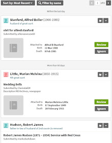 Screen capture from Ancestry for Story Hints for the McKinlay/McMullen tree