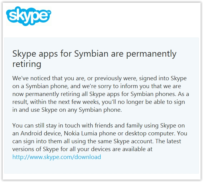 Skype para Symbian, chegou ao fim!