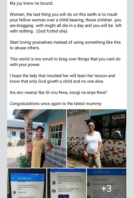  Young Nigerian lady gives birth after she was mocked by a woman on Facebook; called "witch, barren, cursed wife, a man" (Sceenshots)