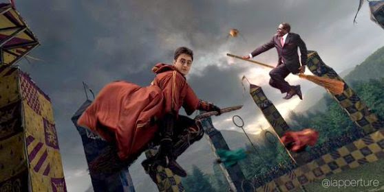 Mugabe playing quidditch with Harry Potter via geniushowto.blogspot.com #MugabeFalls memes