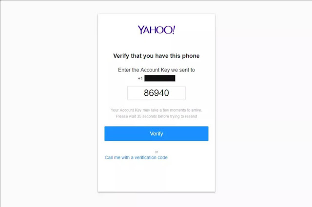 ادخال رمز التحقق من رقم الهاتف أثناء انشاء اميل ياهو 
