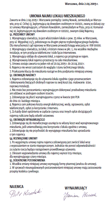 Umowa najmu lokalu wzór