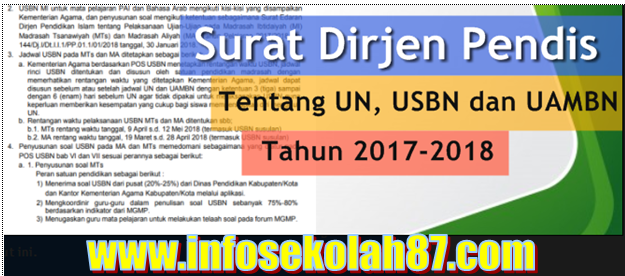 Surat Dirjen Pendis Tentang Pelaksanaan UN, USBN dan UMBN Tahun 2017/2018