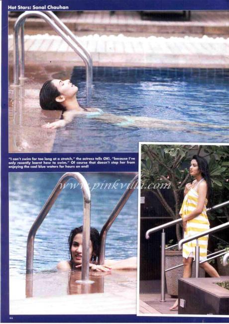 Sonal chauhan in bikini in  pool - (2) -  Sonal Chauhan OK! Magazine hot Bikini pics