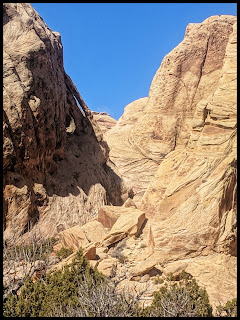 Can you see the 2 arches just left of the V shape in the middle? Double Arch in Spirit Canyon San Rafael Swell Utah
