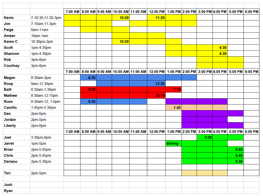 SCC Staff Schedule