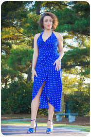Erica B's DIY Style: Vtg Simplicity 9704 Halter Wrap Dress made in Ralph Lauren Polka Dot Silk Crepe from Mood Fabrics.com