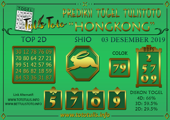 Prediksi Togel HONGKONG TULISTOTO 03 DESEMBER 2019