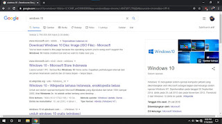 Penelusuran Google mencari Windows 10