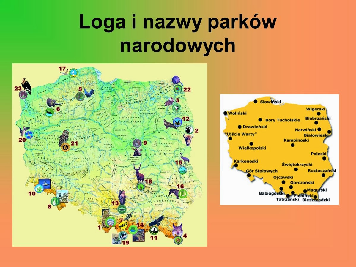 Na Mapie Polski Zaznaczono Wybrane Parki Narodowe Zapisz Ich Nazwy Edukacyjne wiersze i piosenki Doroty Grobelnej: Loga 23 Parków