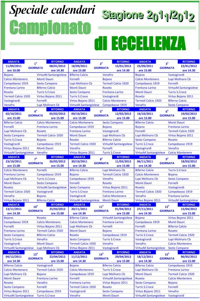 A.S.D. Roseto Calcio Calendario Eccellenza Molise 2011/2012 Roseto