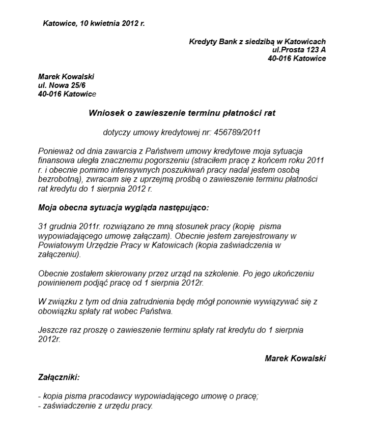 Wniosek O Odroczenie Spłaty Kredytu