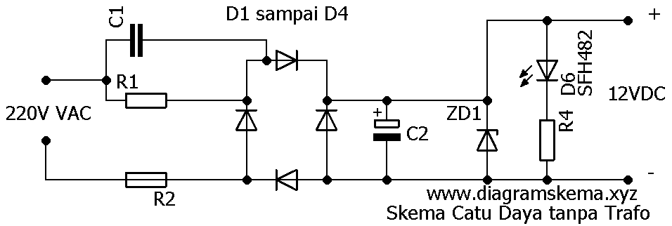 Rangkaian Catu Daya tanpa Trafo  12V 100mA Wahyu Service