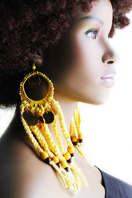 large yellow crochet yarn hoop earrings