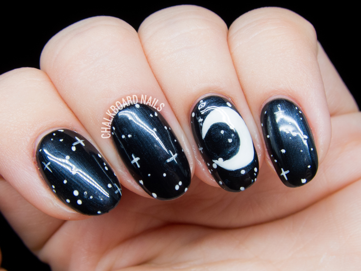Crescent moon nail art by @chalkboardnails