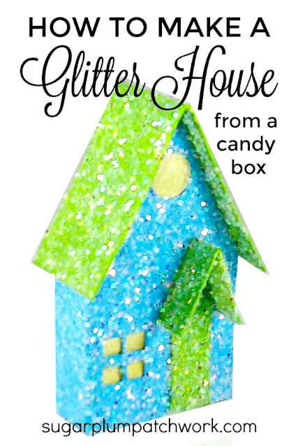 glitter house made from a candy box