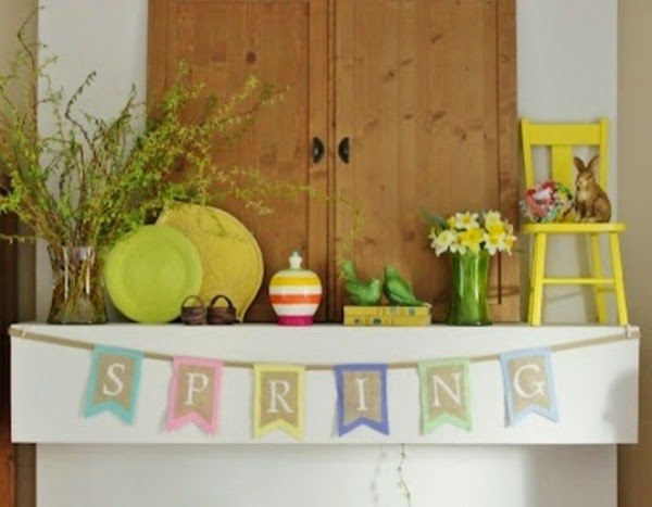 Spring decorations for the fireplace mantel