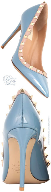 ♦Valentino Garavani Rockstud patent blue leather pumps #pantone #shoes #blue #brilliantluxury