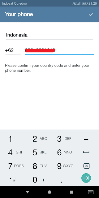 masukkan nomor telepon yang ingin didaftarkan