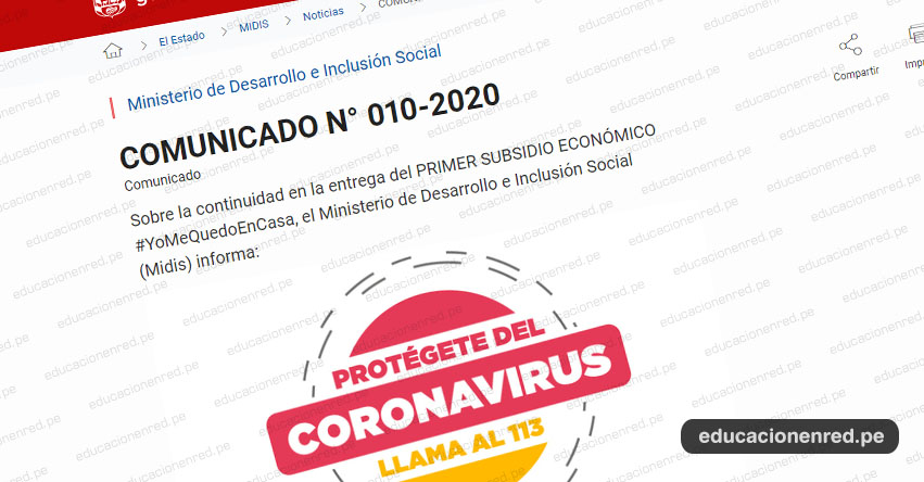 MIDIS: Comunicado Oficial acerca del pago Extemporáneo en Lima y Callao para el cobro del Bono de S/ 380