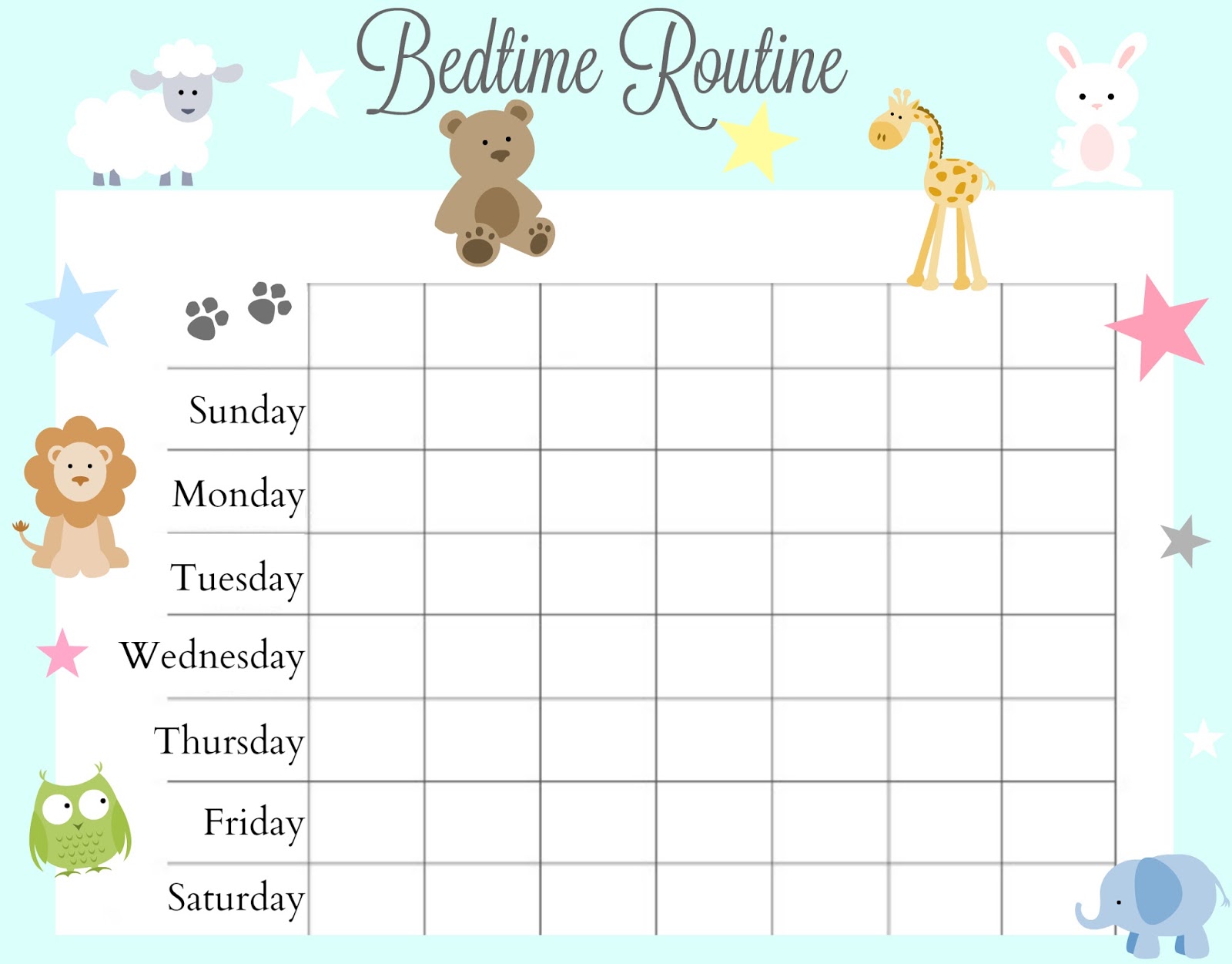 Bedtime Routine Chart Free Printable - Printable Templates