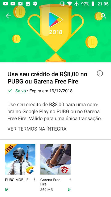Google está dando R$8,00 de graça pubg free fire