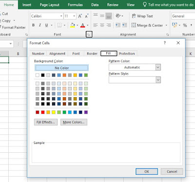 pattern and fill color in Excel 
