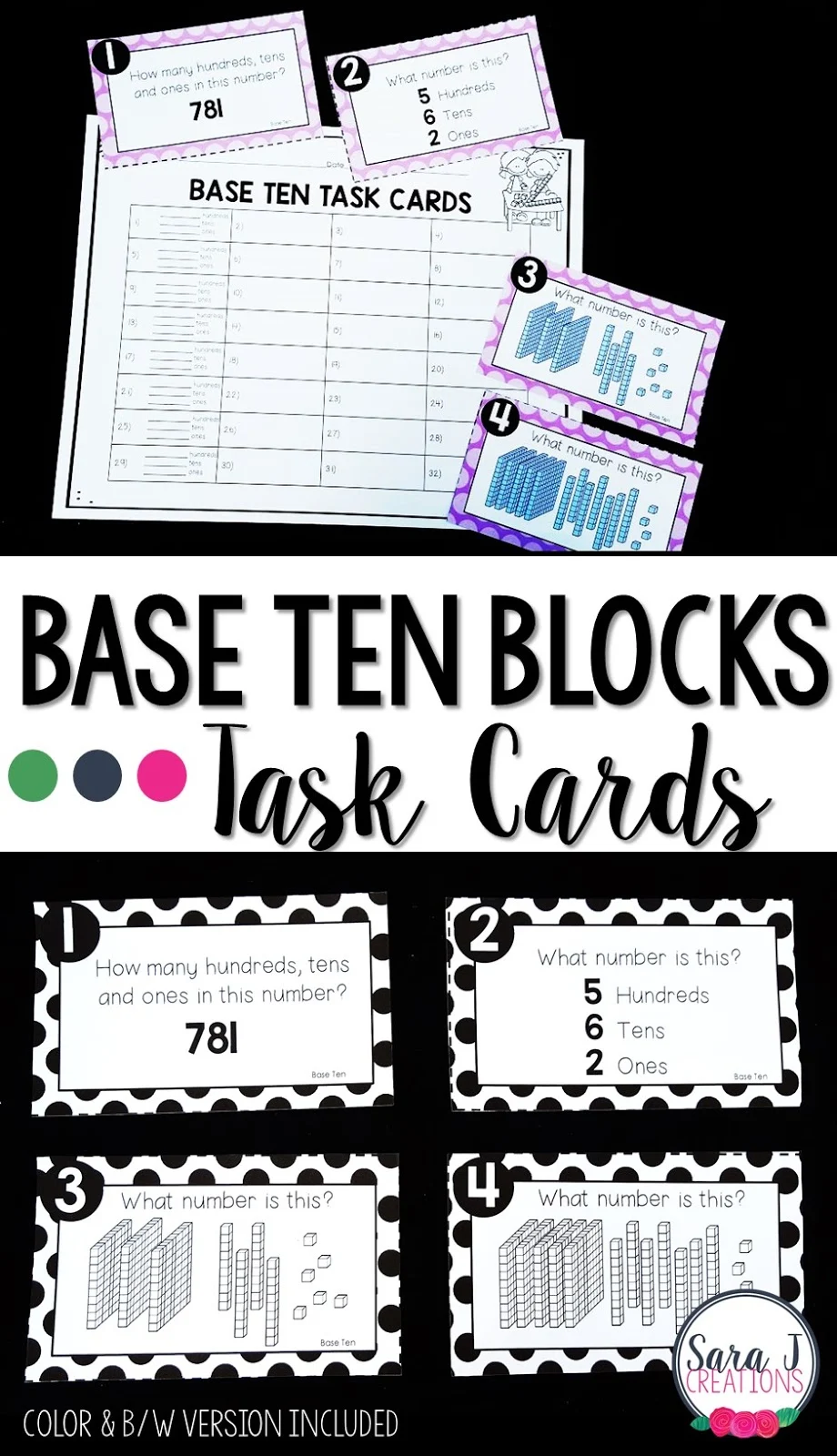 Base ten task cards - a practicing place value activity for 2nd grade