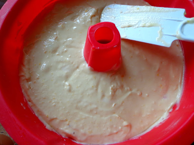 Spoon batter into a 10-inch tube pan.