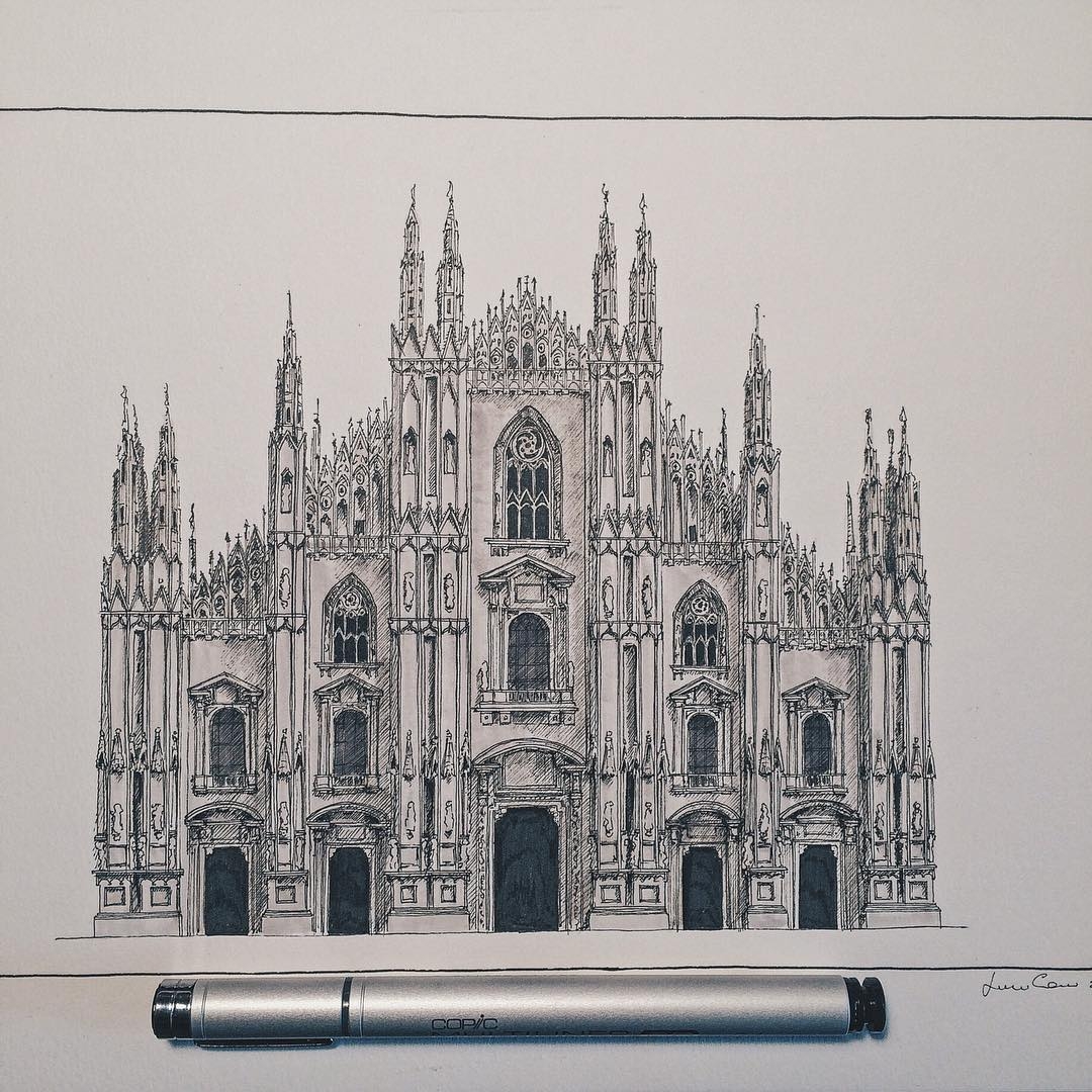 17-Duomo-of-Milan-Lorenzo-Concas-Architectural-Drawings-of-Historical-Buildings-www-designstack-co