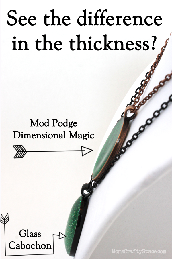 diagram showing mod podge dimensional magic creates thickness in diy emerald necklace