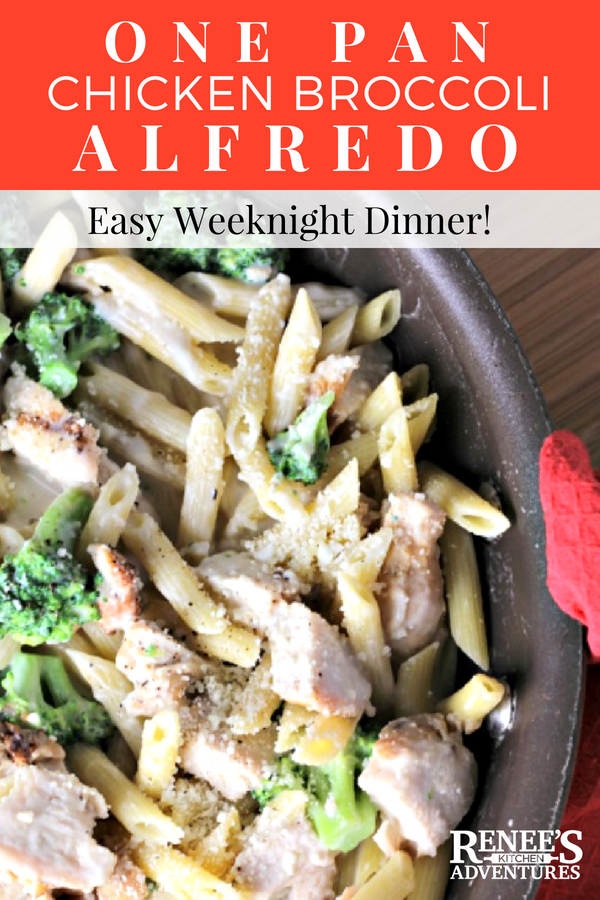 One Pan Chicken Broccoli Alfredo | by Renee's Kitchen Adventures - quick and easy healthy recipe full of chicken, pasta, and broccoli in a cheesy sauce great for a weeknight dinner done in about 10 minutes from start to finish! 