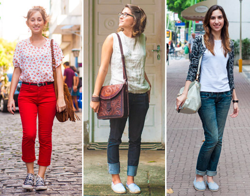 calça dobrada na perna