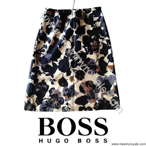 Princess Mary wore Hugo Boss floral navy blue skirt