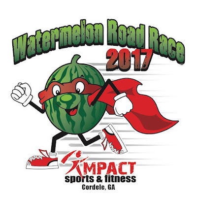89 athletes finished the Cordele, Georgia five kilometer Watermelon Road Race on Saturday morning, 17 June 2017. 2017 Watermelon Road Race logo
