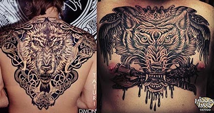 Tatuagem de lobo nas costas