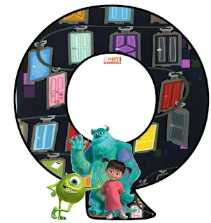 Alfabeto de Mike, Sully y Boo con las Puertas de Monsters S. A. 