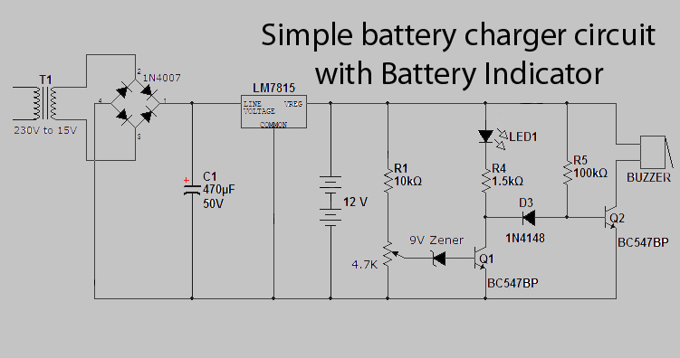 Simple battery charger circuit with battery indicator | DIY Circuit
