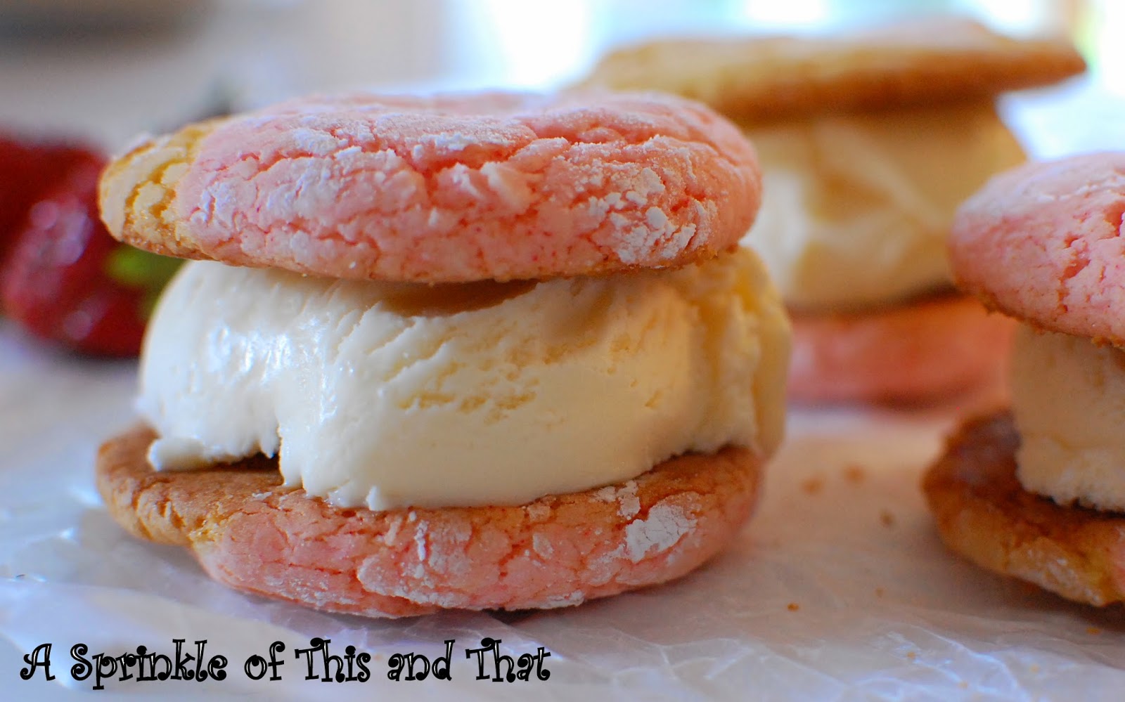 A Sprinkle of This and That Strawberry Lemonade Ice Cream Cookie
