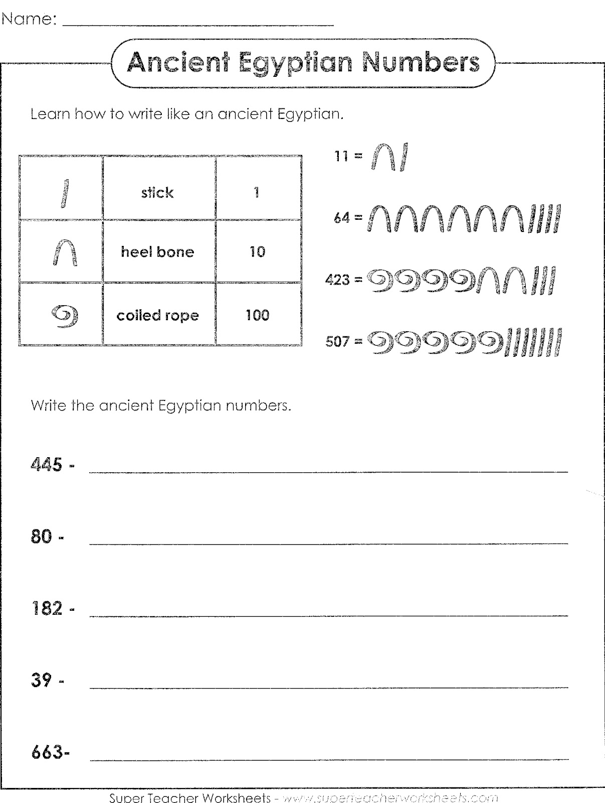 Egyptian Math Worksheet