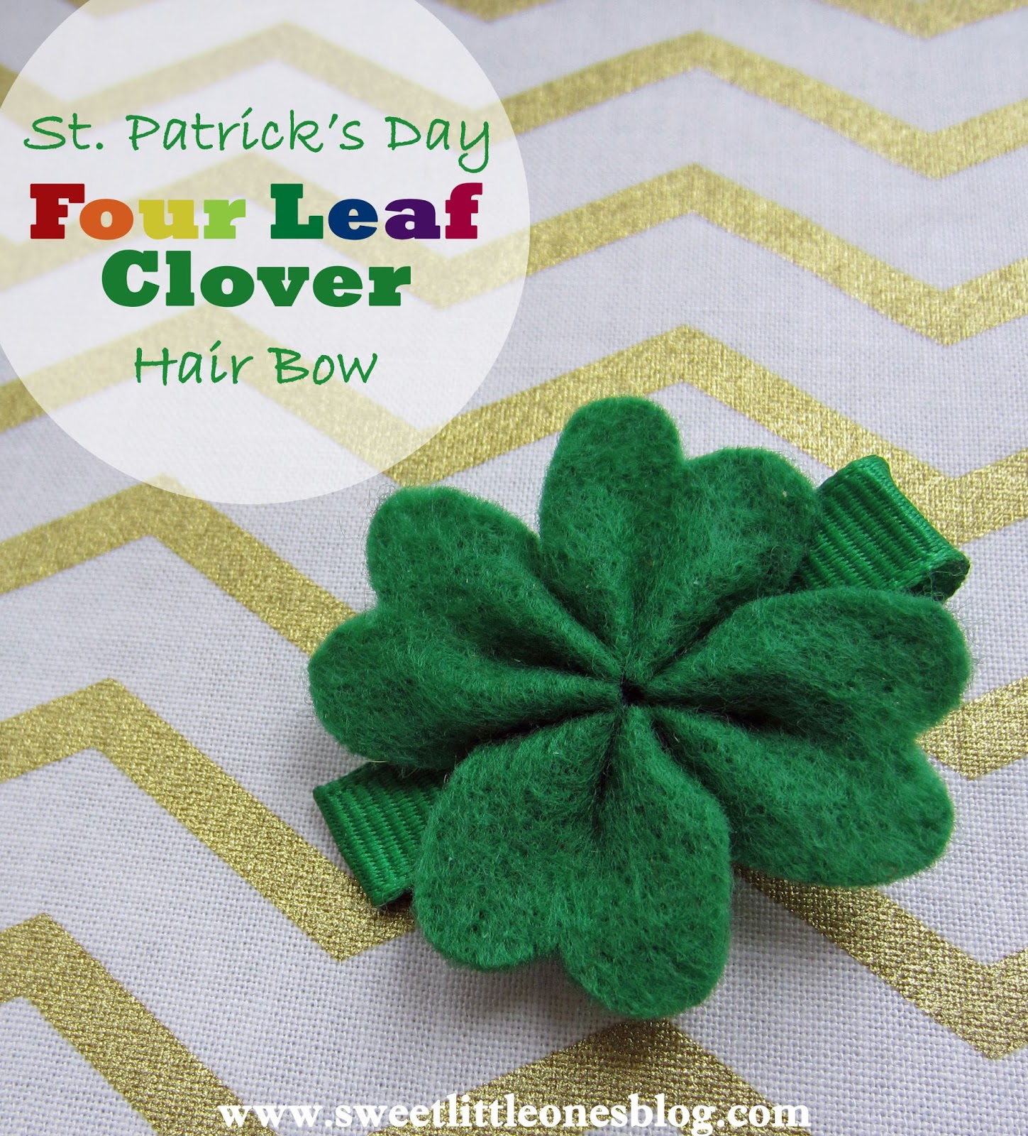 DIY St. Patrick's Day Shamrock / Four Leaf Clover Hair Bow / Clip / Barrette - www.sweetlittleonesblog.com