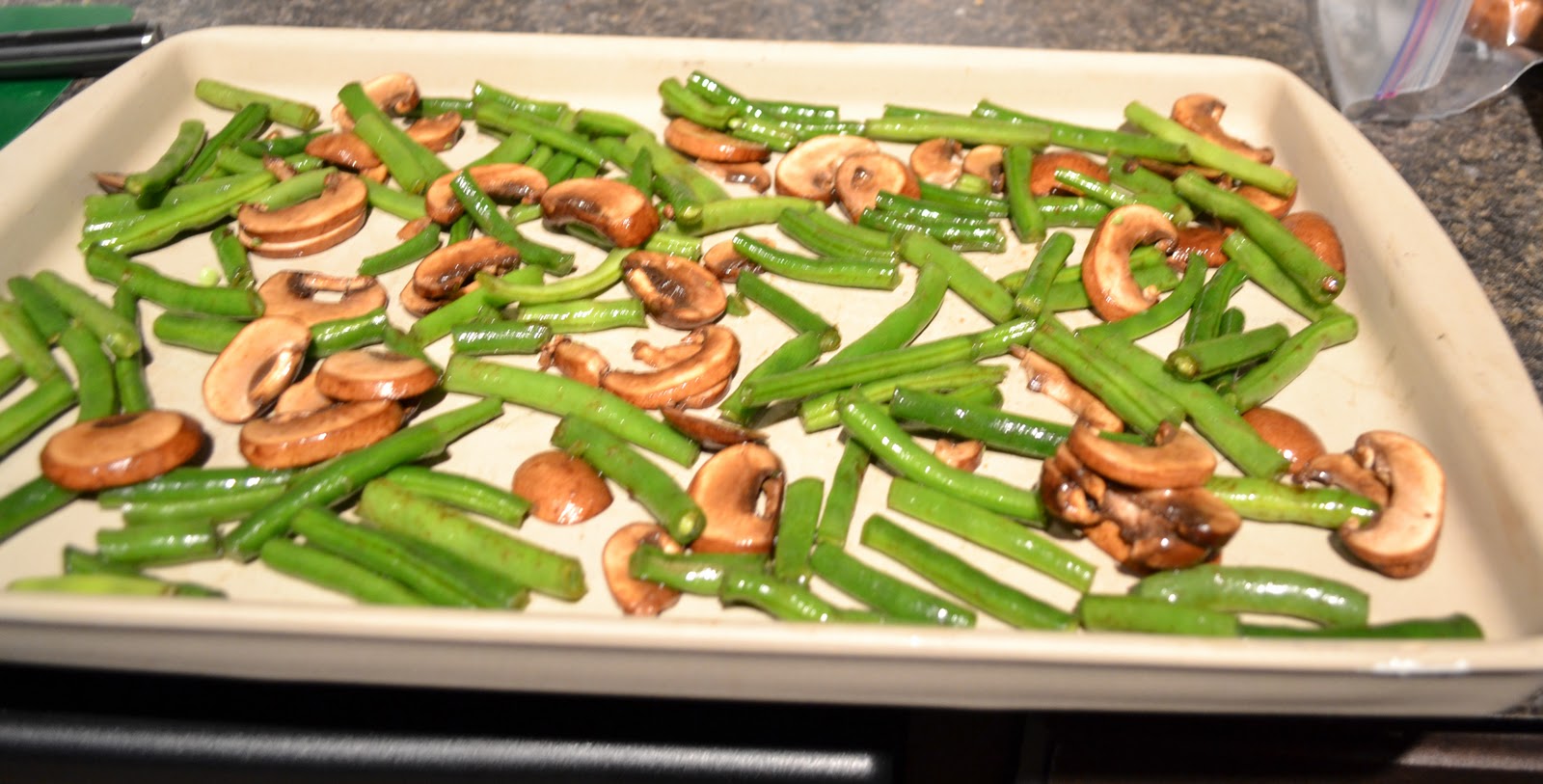 To Bake or Burn Roasted Green Beans and Mushrooms