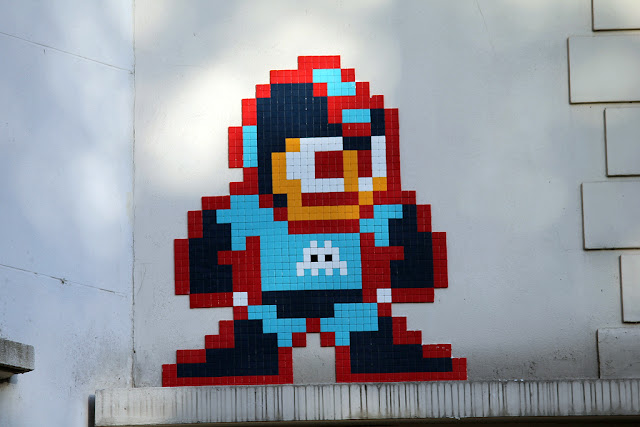 Megaman Street Art By Invader in Paris, France - Close up