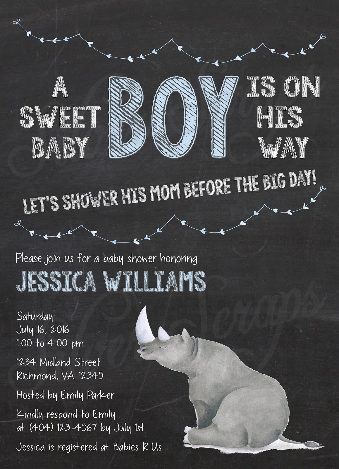 Finding Beauty in Life Watercolor Rhinoceros Baby Shower and Birthday