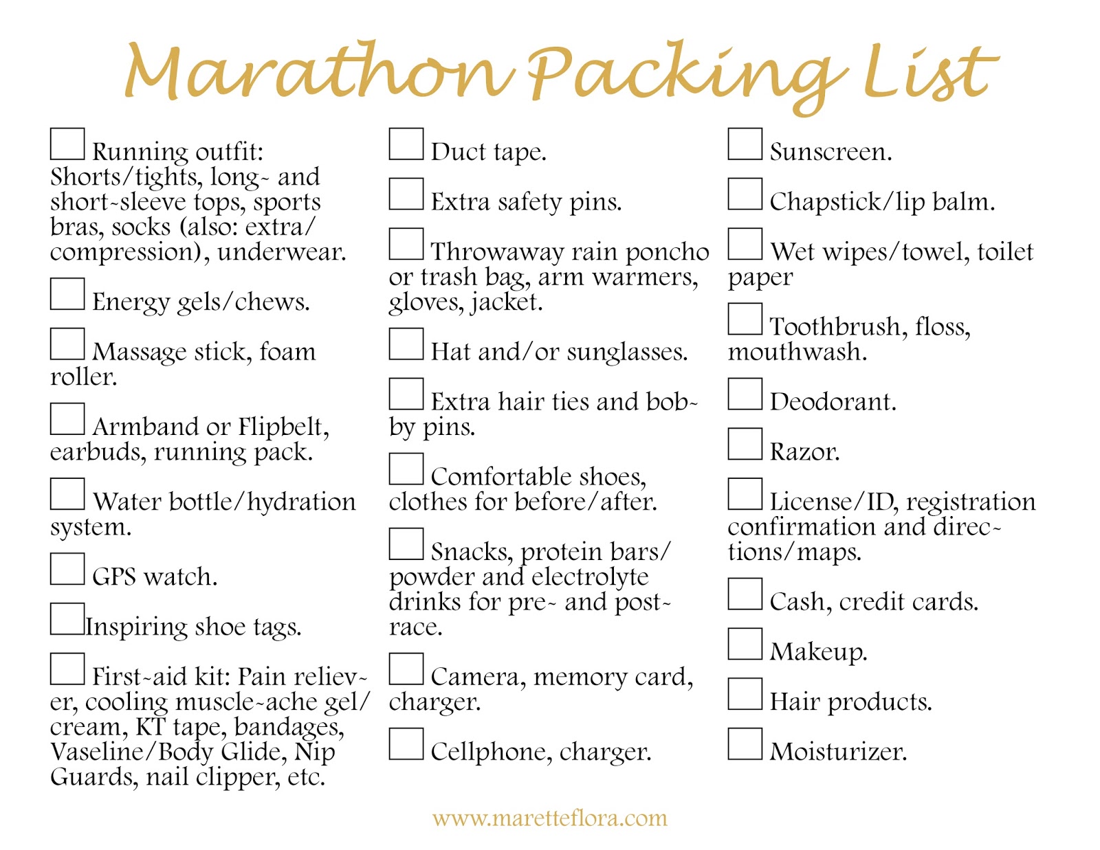 Marathon Packing List Floradise