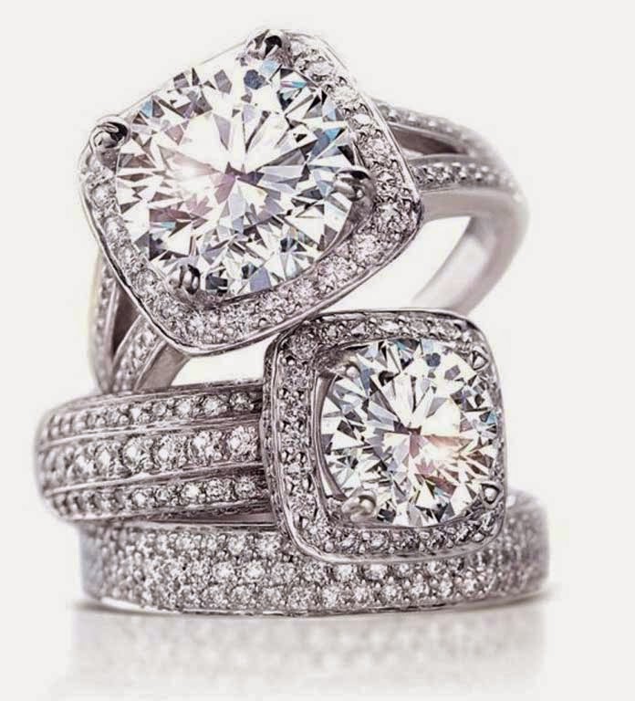 Womens Square Diamond Wedding Rings Halo Settings
