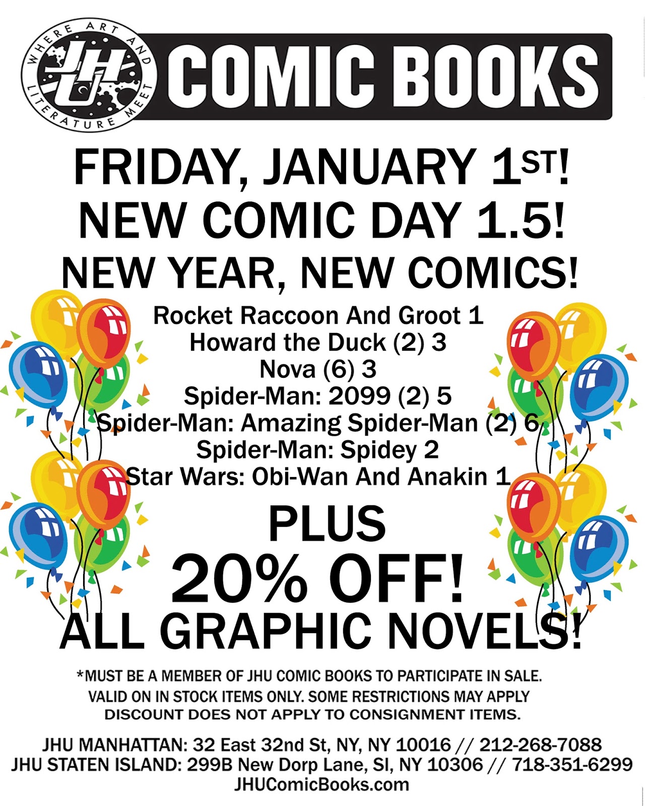 JHU Comic Books New Comic Day 1.5 and New Year's Day 2016 Sale!