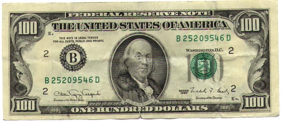 100 Dollar Bill Printable Coloring - 100 Dollar Bill.bmp