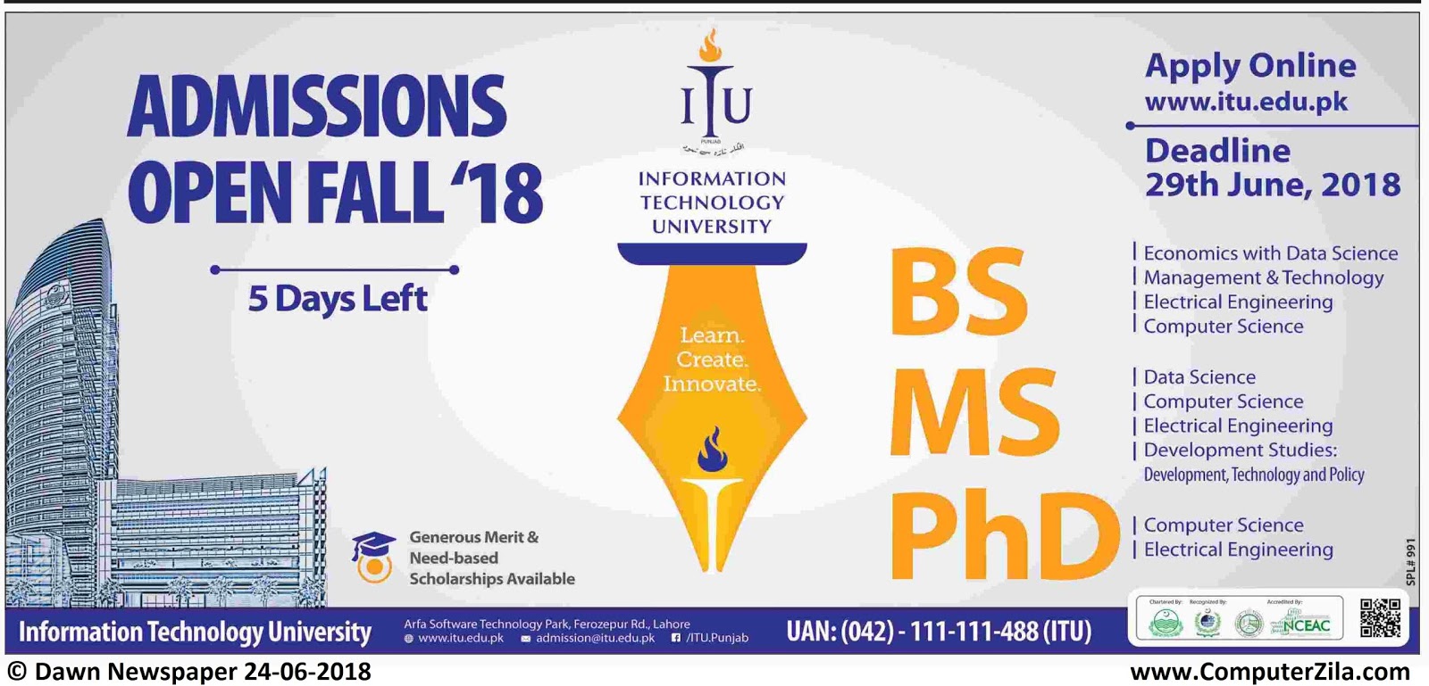 Information Technology University Admissions Fall 2018 Date Extended